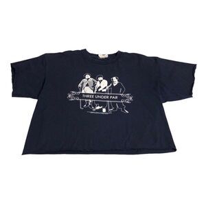 Vintage Three Stooges Shirt Mens L Navy Blue Three Under Par 2004 Y2K Cropped